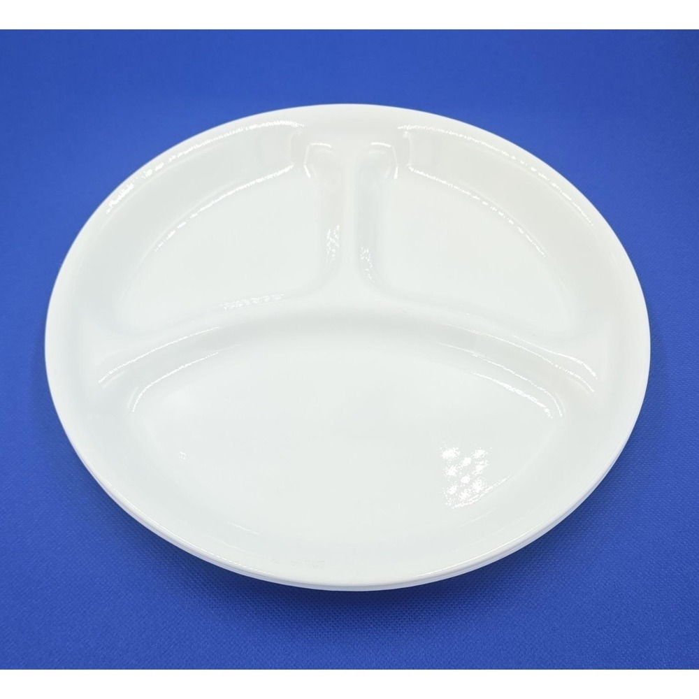 Corelle White 3-Compartment Round Portion Plate Glass Dinner Plates. Set of 2